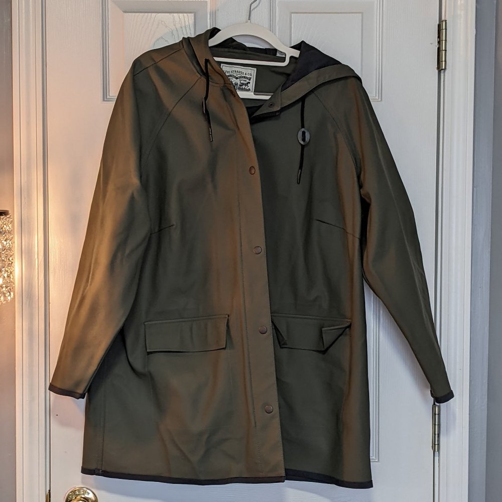 Levi's Women's Hooded Raincoat Olive Green Size 1X